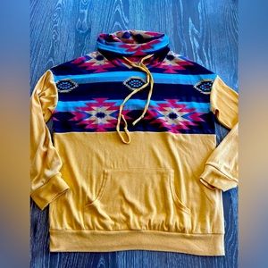 Women’s size Large Aztec Print, color block yellow hoodie.